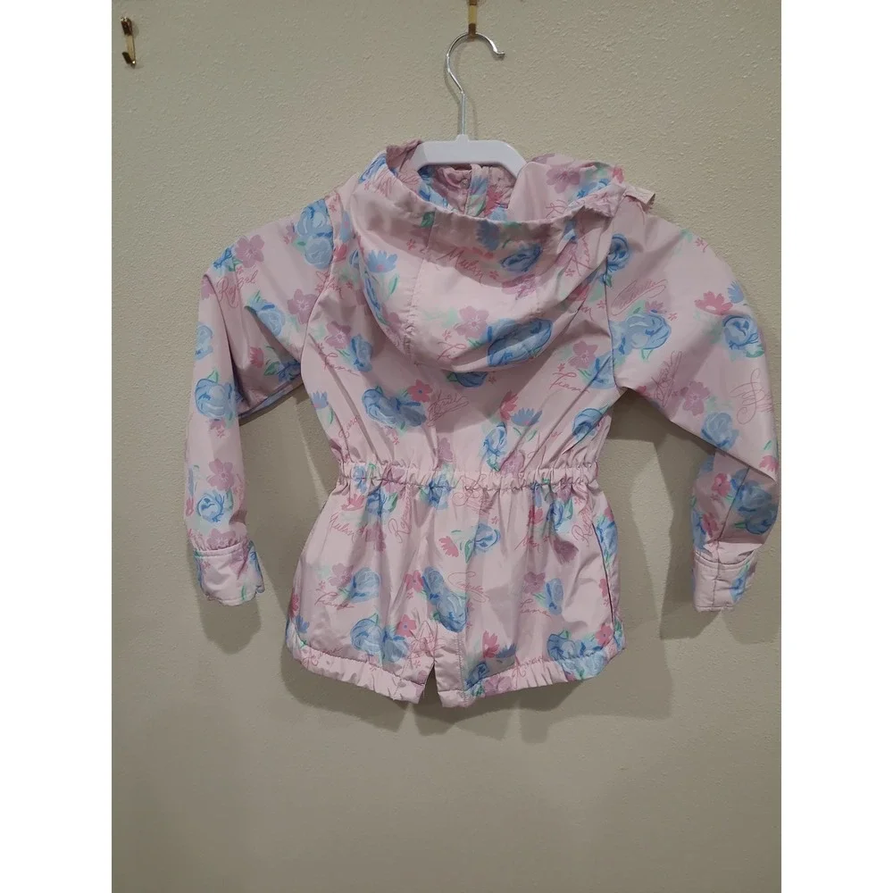 Disney Princesses Girls SZ 5/6 Pink Floral Hooded Jacket zip front cinch waist